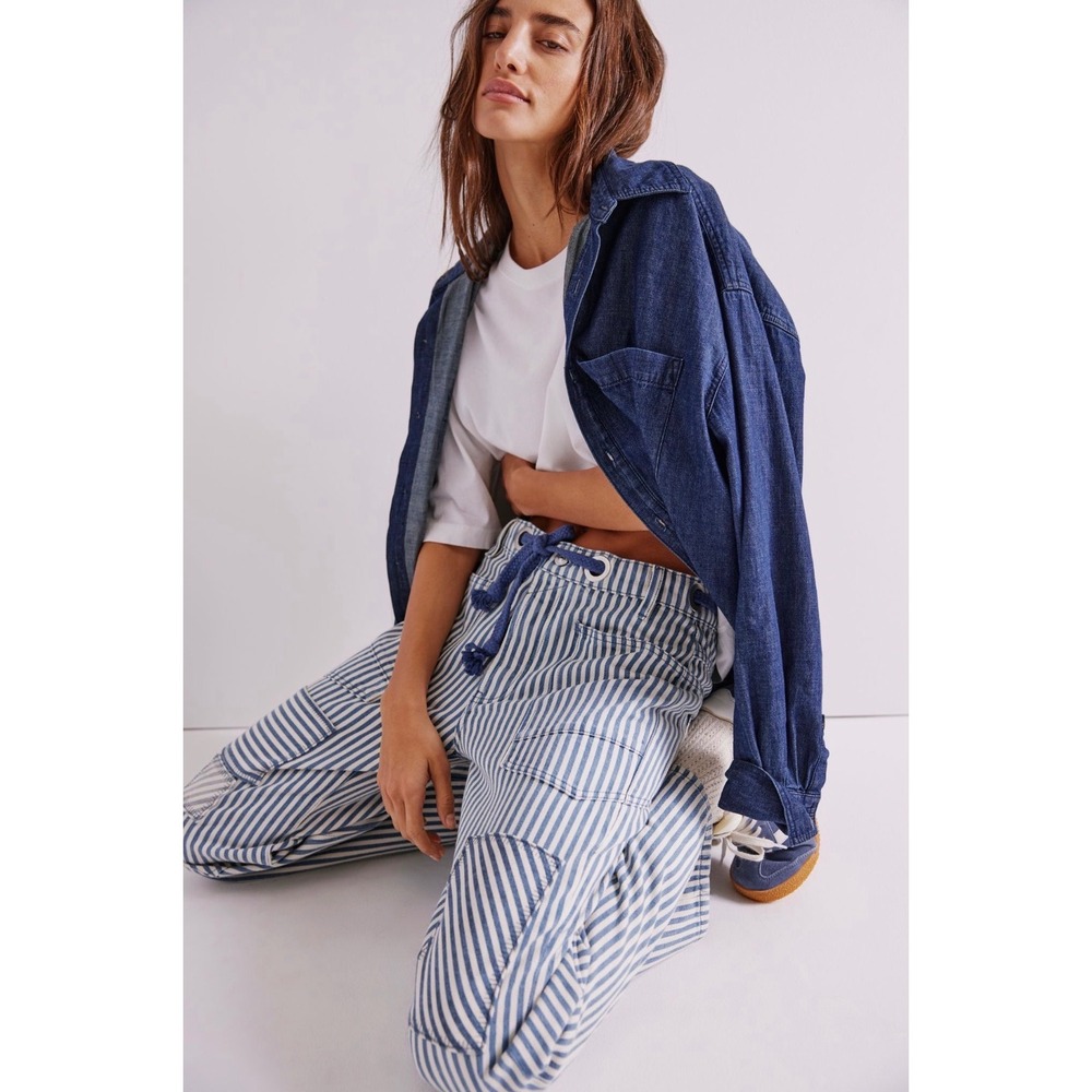 Free People We The Free Moxie Railroad Stripe Low Slung Drawstring Jeans 30
